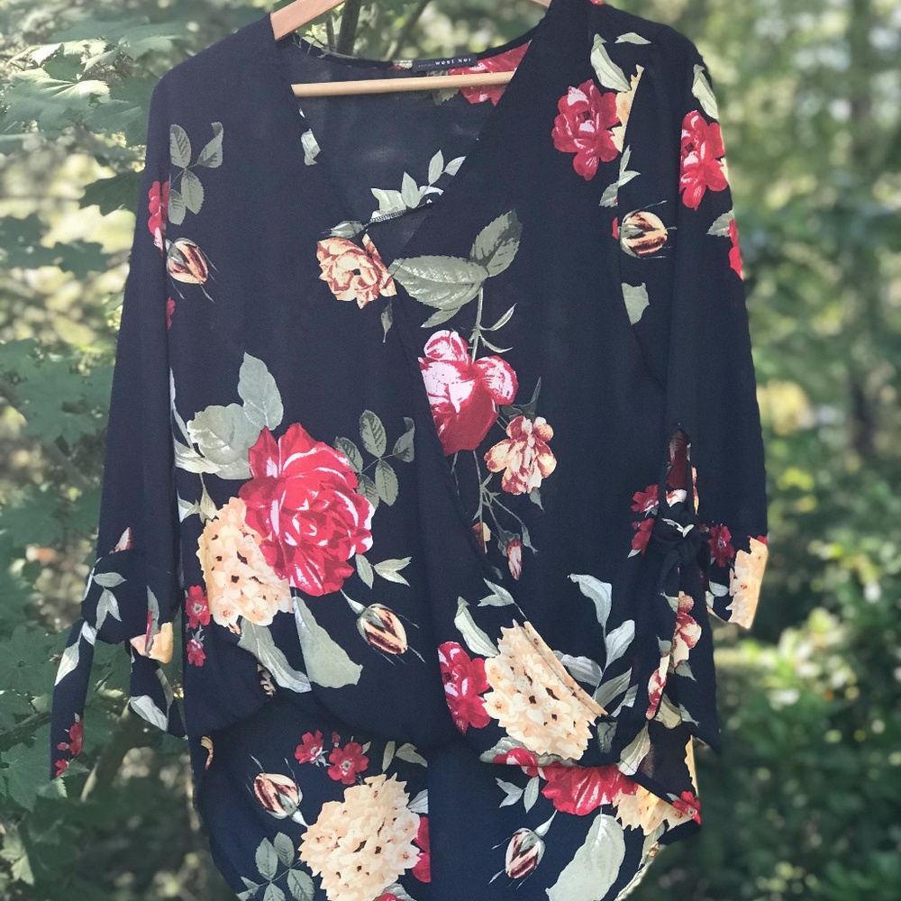 West Kei Allan Surplice Tie Sleeve High Low Blouse